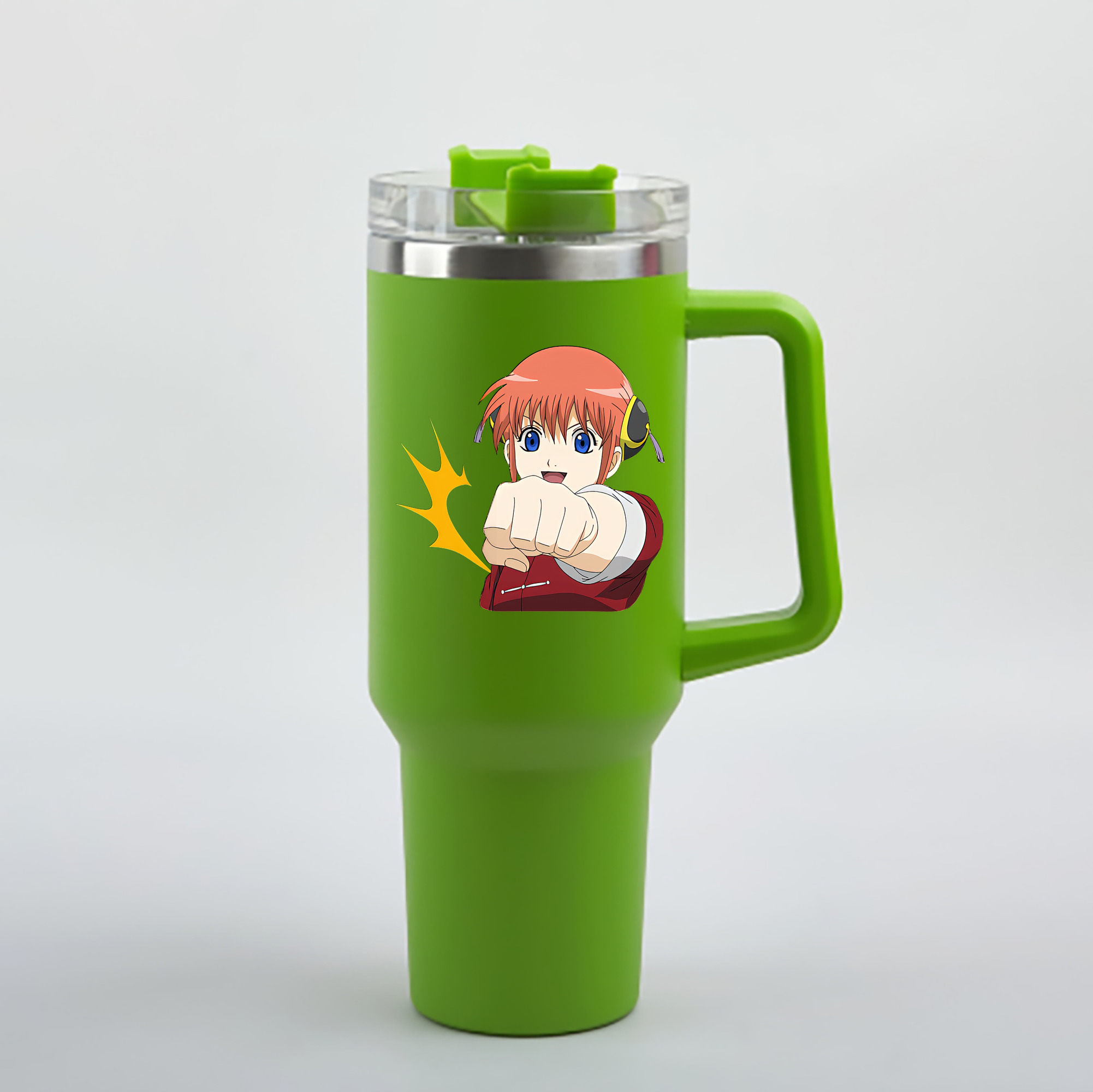 （画像用） ぎんたま 坂田銀時（さかたぎんとき） 神楽 志村新八（しむら しんぱち） GINTAMA Sakata Gintoki Kagura Shimura Shinpachi 1200mL車用タンブラー - クリスタルステッカー（プラスチックストロー付き）